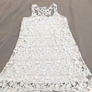 Lined antique white laced mini dress